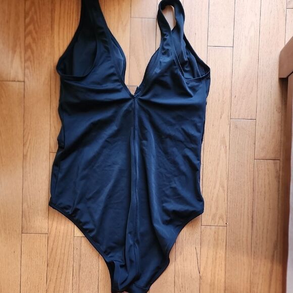 Adore Me Black One-Piece Swimsuit with Ruching and V-Neck- Women's Size 1X - Picture 3 of 5